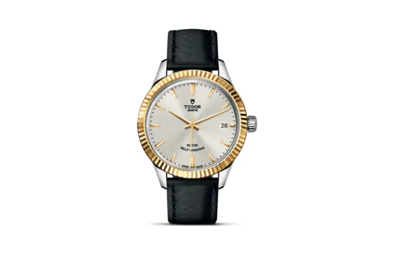 Tudor Style 34 Stainless Steel / Yellow Gold / Fluted / Silver / Strap