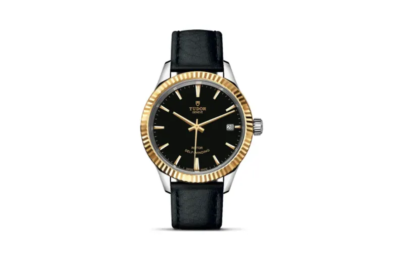 Tudor Style 34 Stainless Steel / Yellow Gold / Fluted / Black / Strap