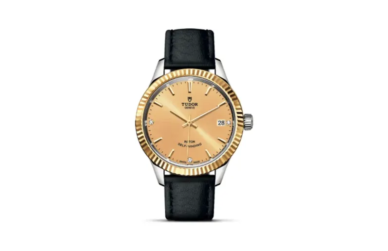 Tudor Style 34 Stainless Steel / Yellow Gold / Fluted / Champagne-Diamond / Strap