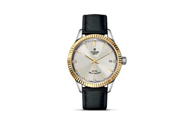 Tudor Style 34 Stainless Steel / Yellow Gold / Fluted / Silver-Diamond / Strap