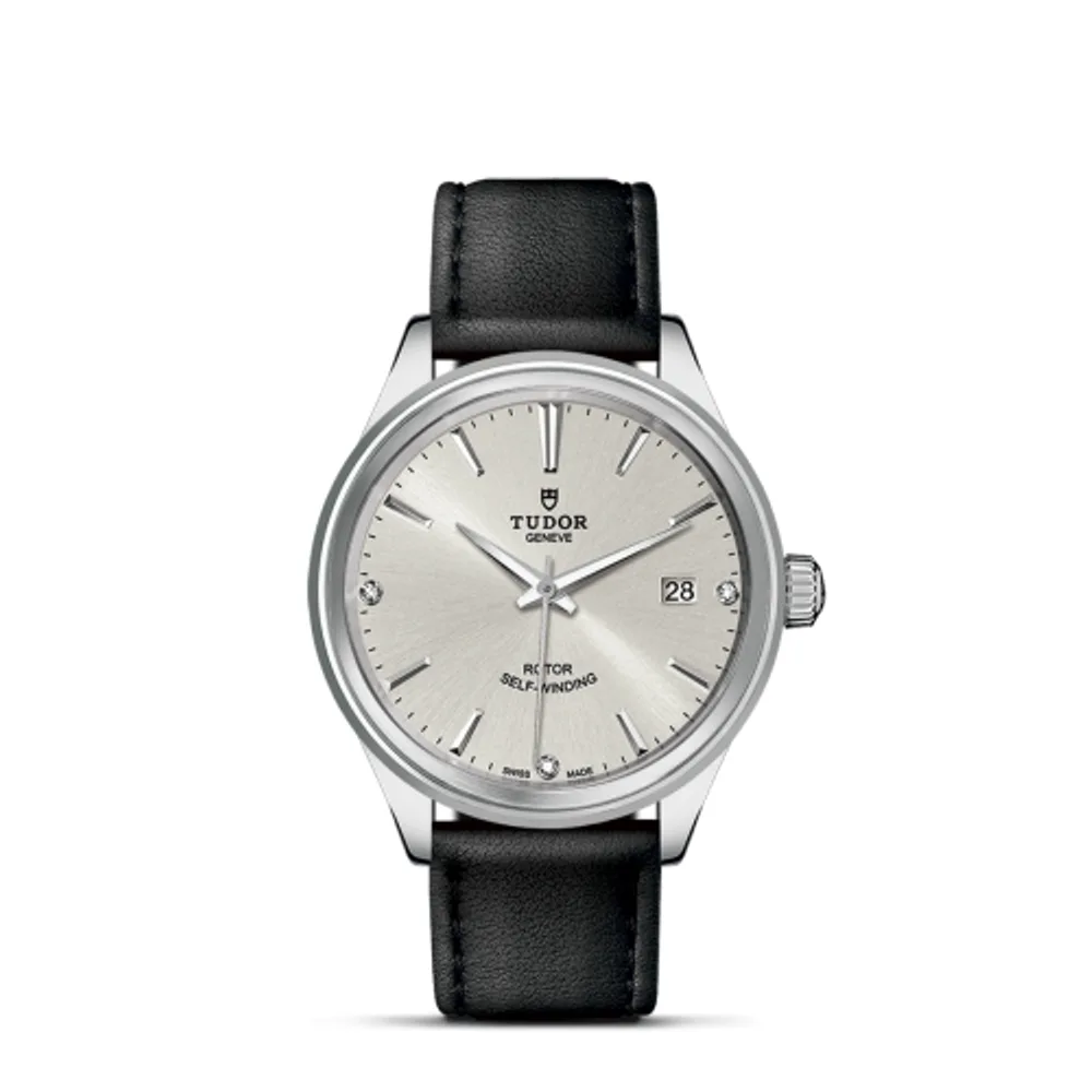 Tudor Style 38 Stainless Steel / Silver-Diamond / Strap