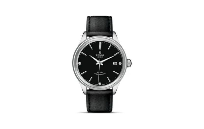 Tudor Style 38 Stainless Steel / Black-Diamond / Strap