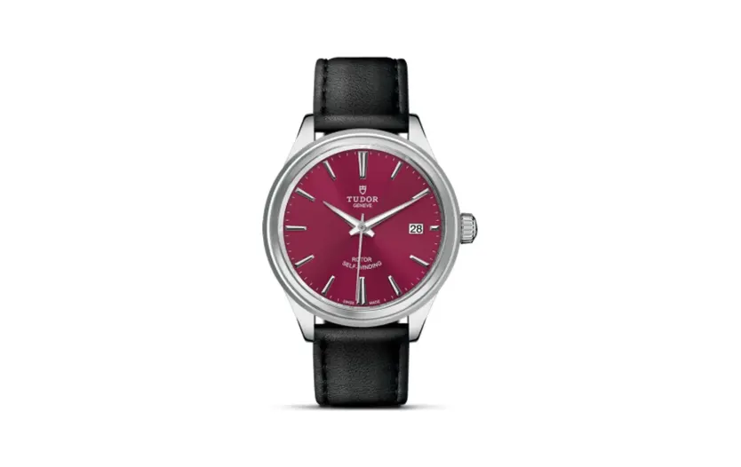 Tudor Style 38 Stainless Steel / Burgundy / Strap