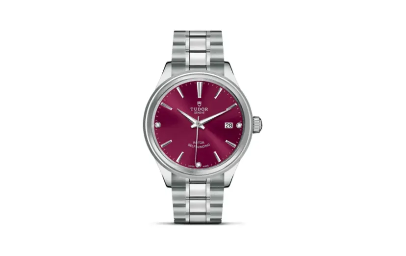 Tudor Style 38 Stainless Steel / Burgundy-Diamond / Bracelet