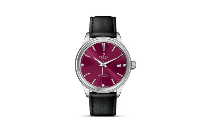 Tudor Style 38 Stainless Steel / Burgundy-Diamond / Strap