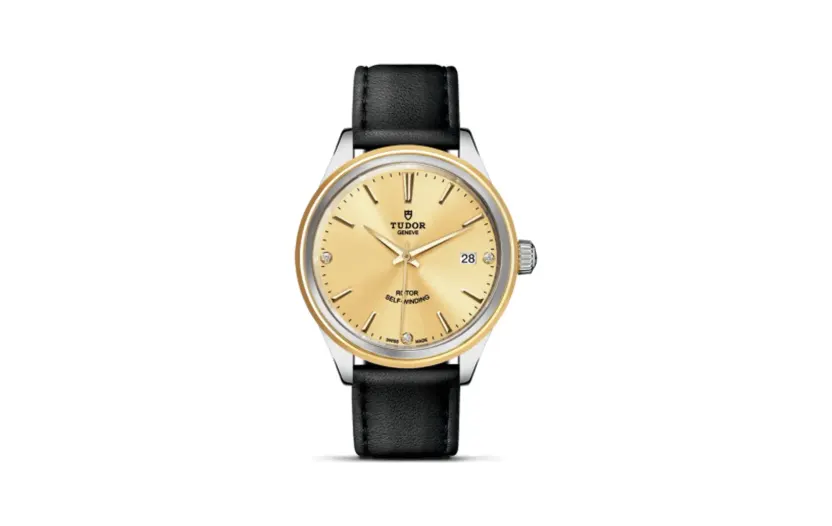 Tudor Style 38 Stainless Steel / Yellow Gold / Champagne-Diamond / Strap