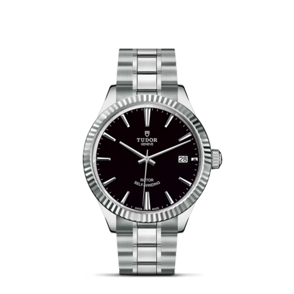 Tudor Style 38 Stainless Steel / Fluted / Black / Bracelet