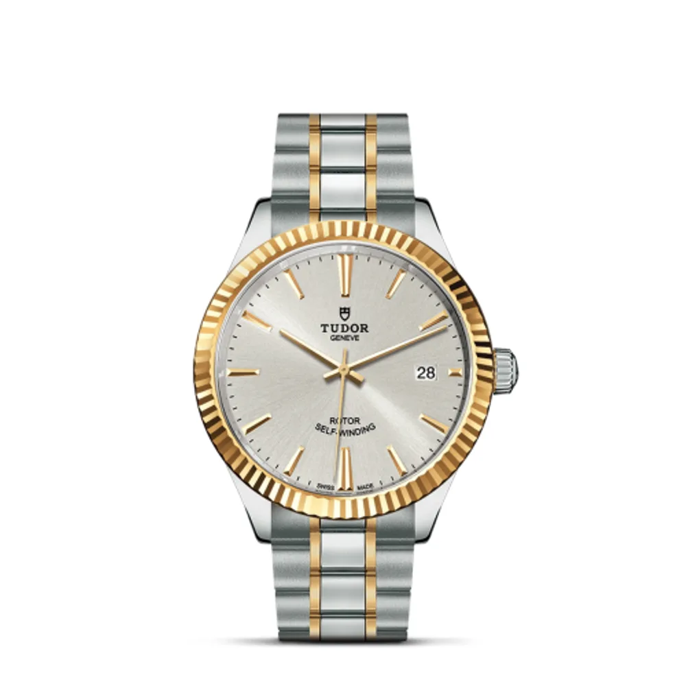 Tudor Style 38 Stainless Steel / Yellow Gold / Fluted / Silver / Bracelet