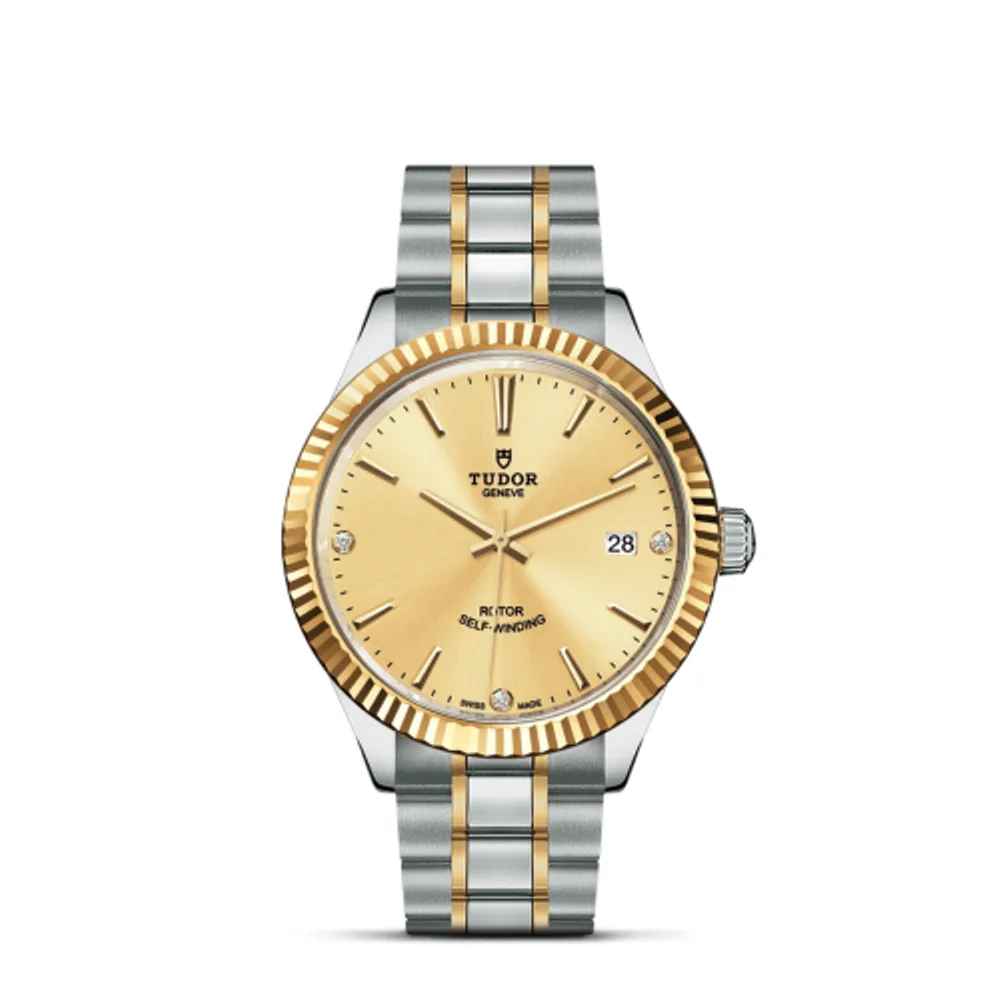 Tudor Style 38 Stainless Steel / Yellow Gold / Fluted / Champagne-Diamond / Bracelet