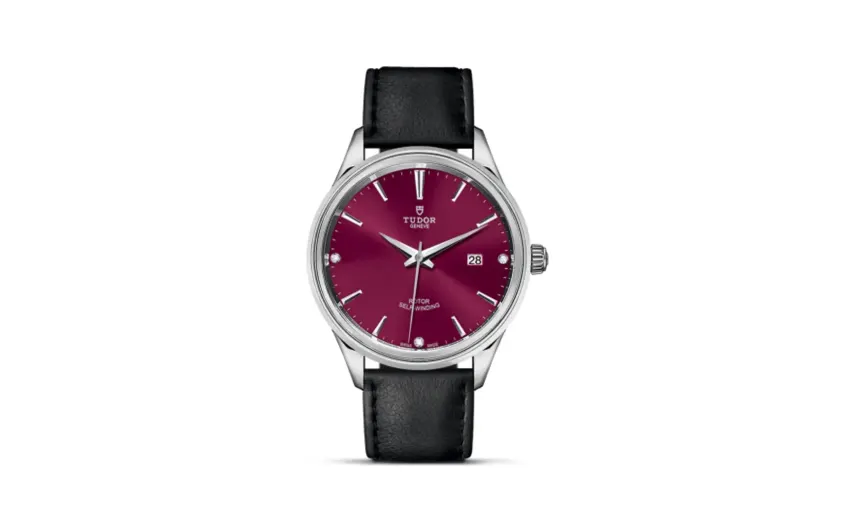 Tudor Style 41 Stainless Steel / Burgundy-Diamond / Strap