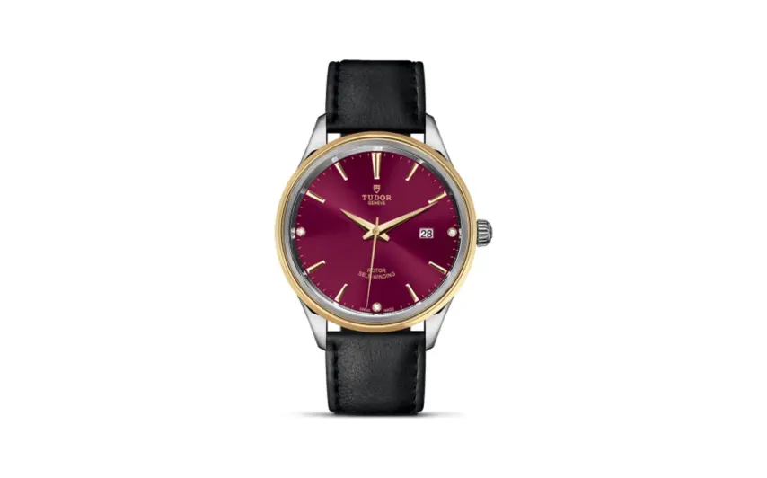 Tudor Style 41 Stainless Steel / Yellow Gold / Burgundy-Diamond / Strap