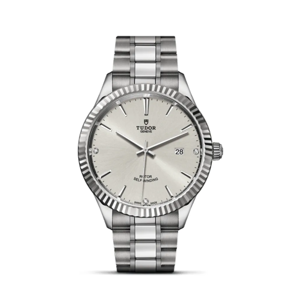 Tudor Style 41 Stainless Steel / Fluted / Silver-Diamond / Bracelet