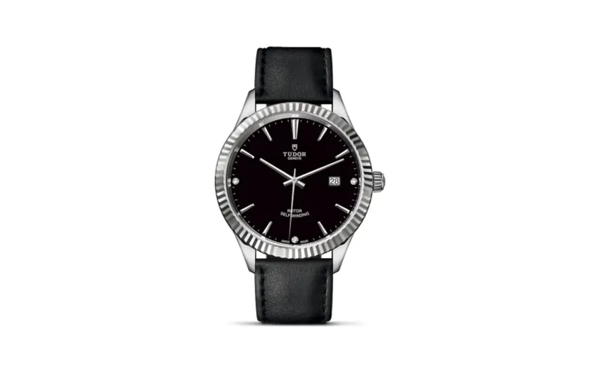 Tudor Style 41 Stainless Steel / Fluted / Black-Diamond / Strap