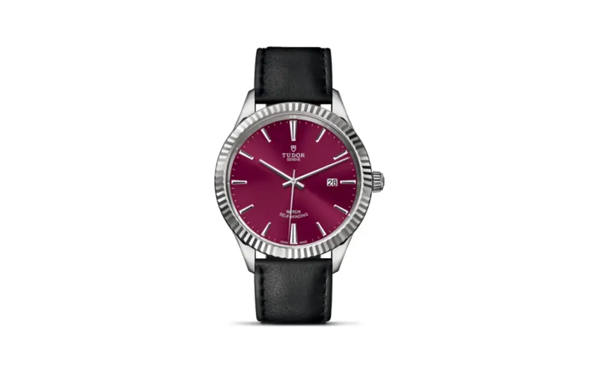 Tudor Style 41 Stainless Steel / Fluted / Burgundy / Strap
