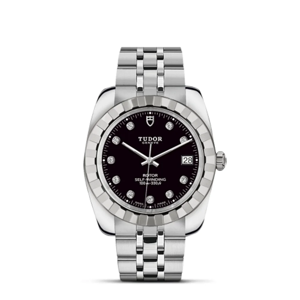 Tudor Classic 38 Stainless Steel / Fluted / Black-Diamond / Bracelet