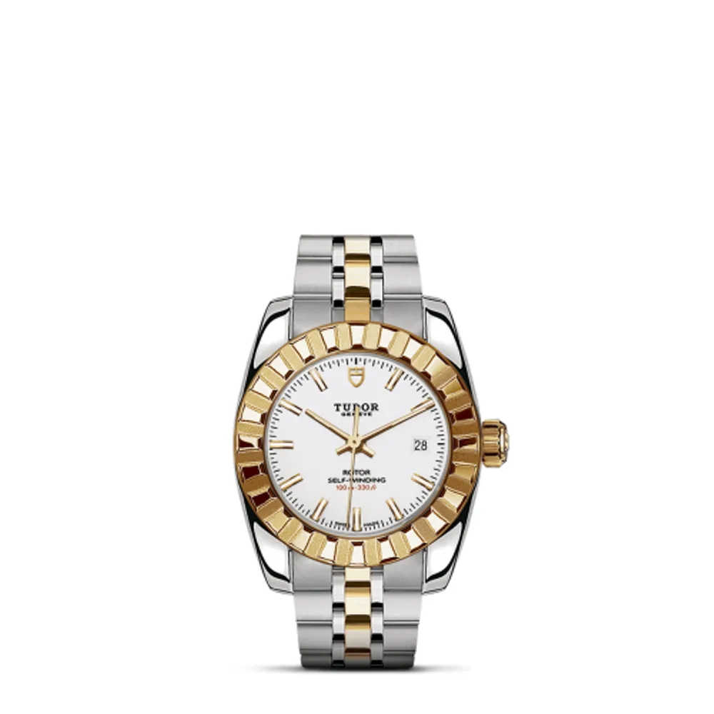 Tudor Classic 28 Stainless Steel / Yellow Gold / Fluted / White / Bracelet
