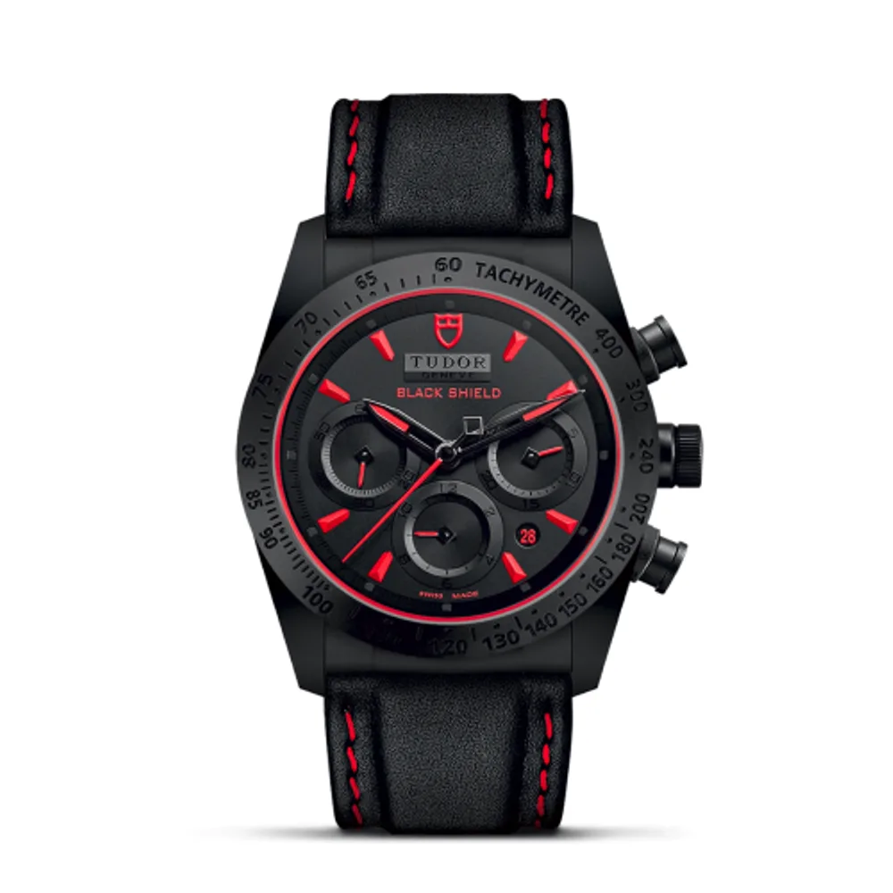Tudor Fastrider Black Shield Ceramic / Black-Red / Leather