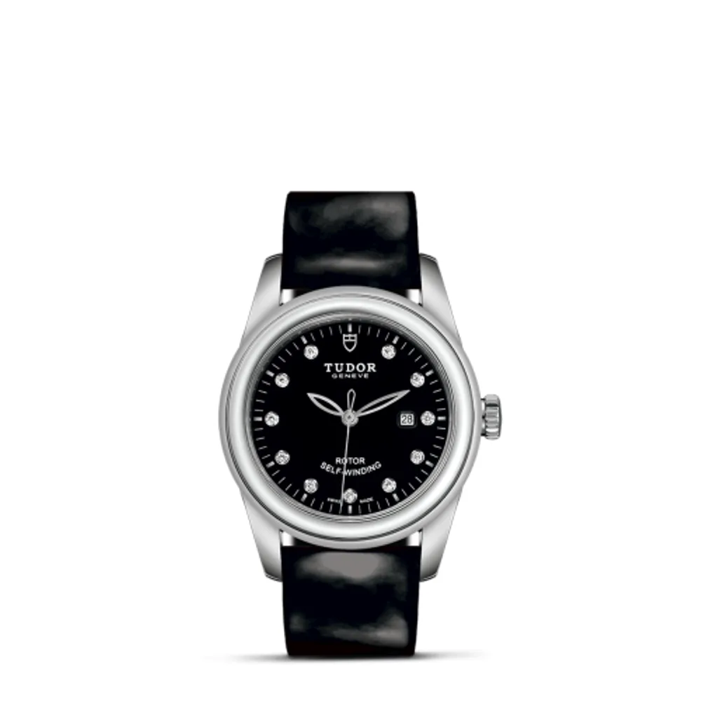 Tudor Glamour Date 31 Stainless Steel / Black-Diamond / Strap