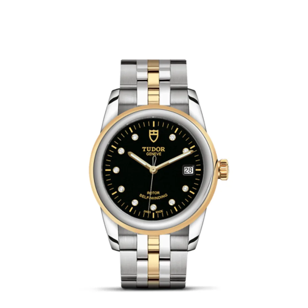 Tudor Glamour Date 36 Stainless Steel / Yellow Gold / Black-Diamond / Bracelet