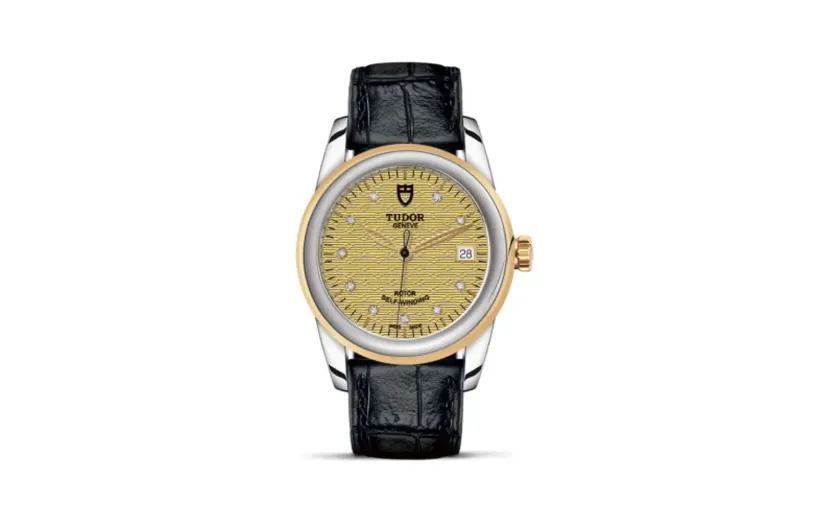 Tudor Glamour Date 36 Stainless Steel / Yellow Gold / Jacquard Champagne-Diamond / Strap