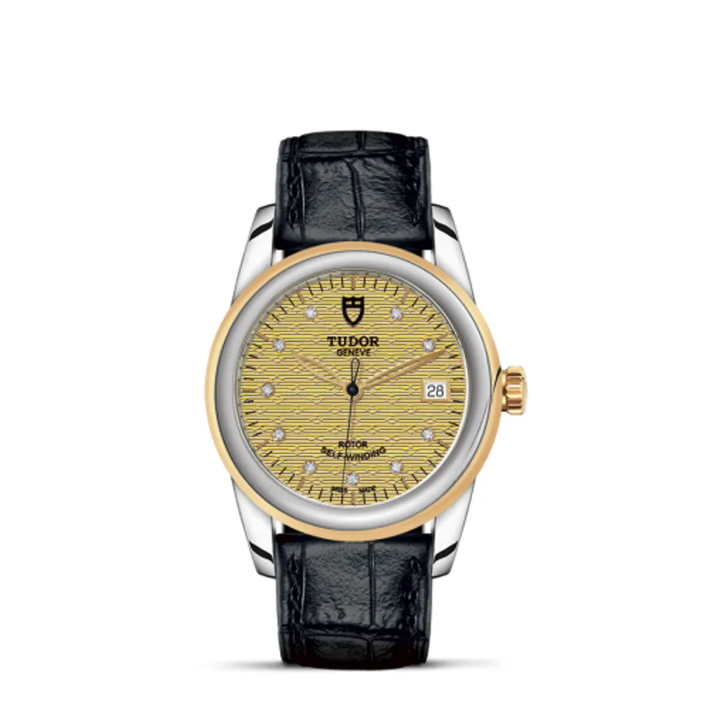 Tudor Glamour Date 36 Stainless Steel / Yellow Gold / Jacquard Champagne-Diamond / Strap