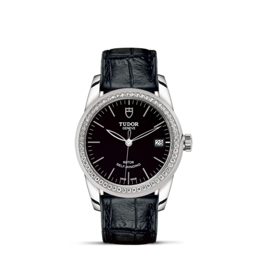 Tudor Glamour Date 36 Stainless Steel / Diamond / Black / Strap