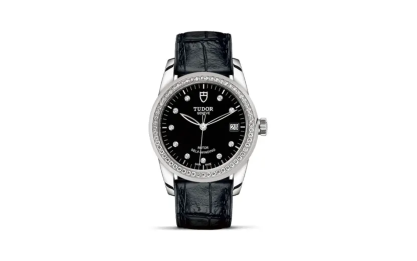 Tudor Glamour Date 36 Stainless Steel / Diamond / Black-Diamond / Strap