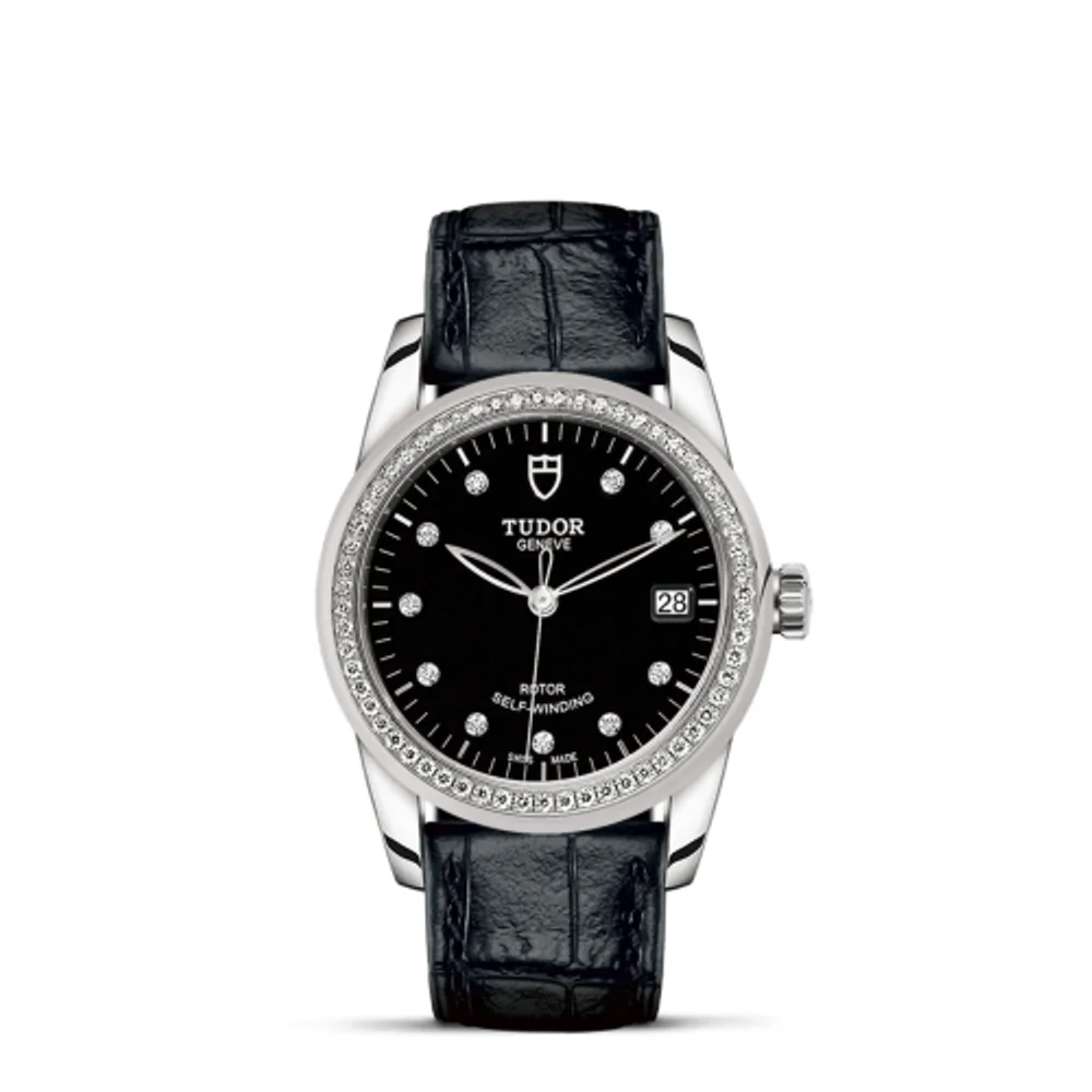 Tudor Glamour Date 36 Stainless Steel / Diamond / Black-Diamond / Strap