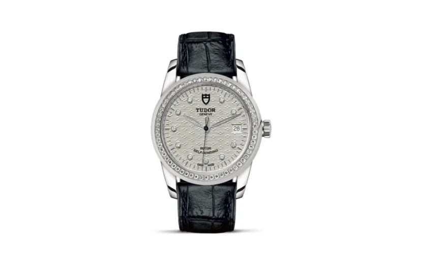 Tudor Glamour Date 36 Stainless Steel / Diamond / Jacquard Silver-Diamond / Strap