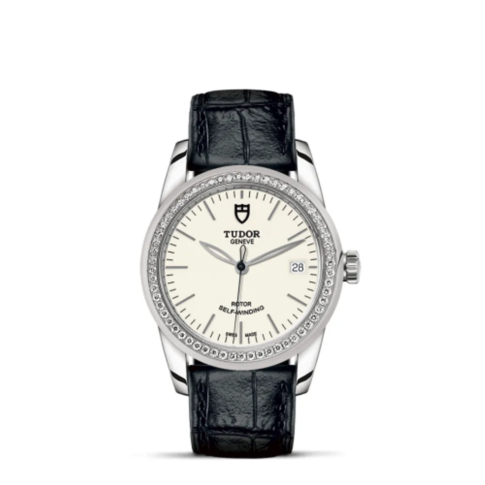 Tudor Glamour Date 36 Stainless Steel / Diamond / Opaline / Strap