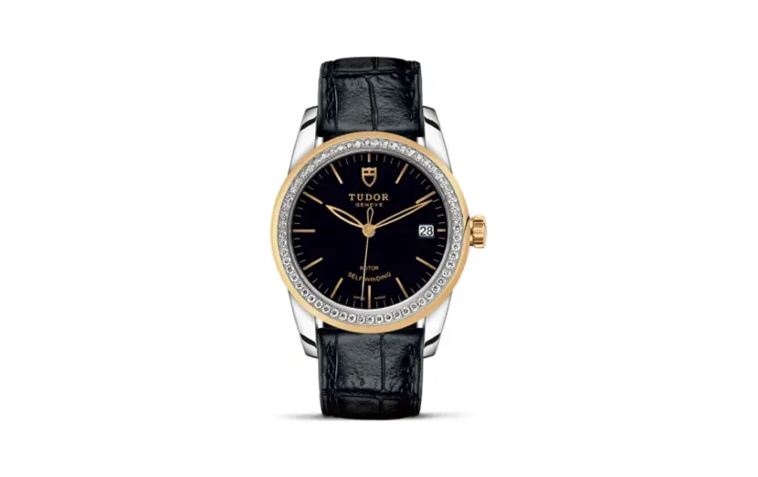 Tudor Glamour Date 36 Stainless Steel / Yellow Gold / Diamond / Black / Strap
