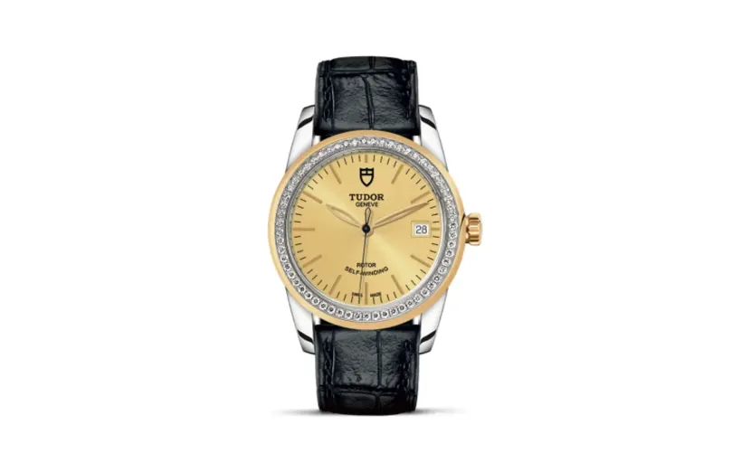 Tudor Glamour Date 36 Stainless Steel / Yellow Gold / Diamond / Champagne / Strap