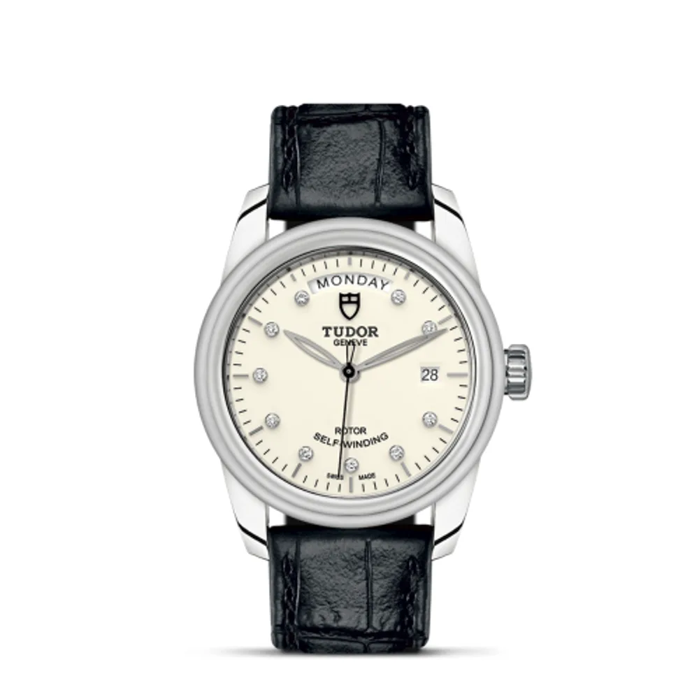 Tudor Glamour Day + Date Stainless Steel / Opaline-Diamond / Strap