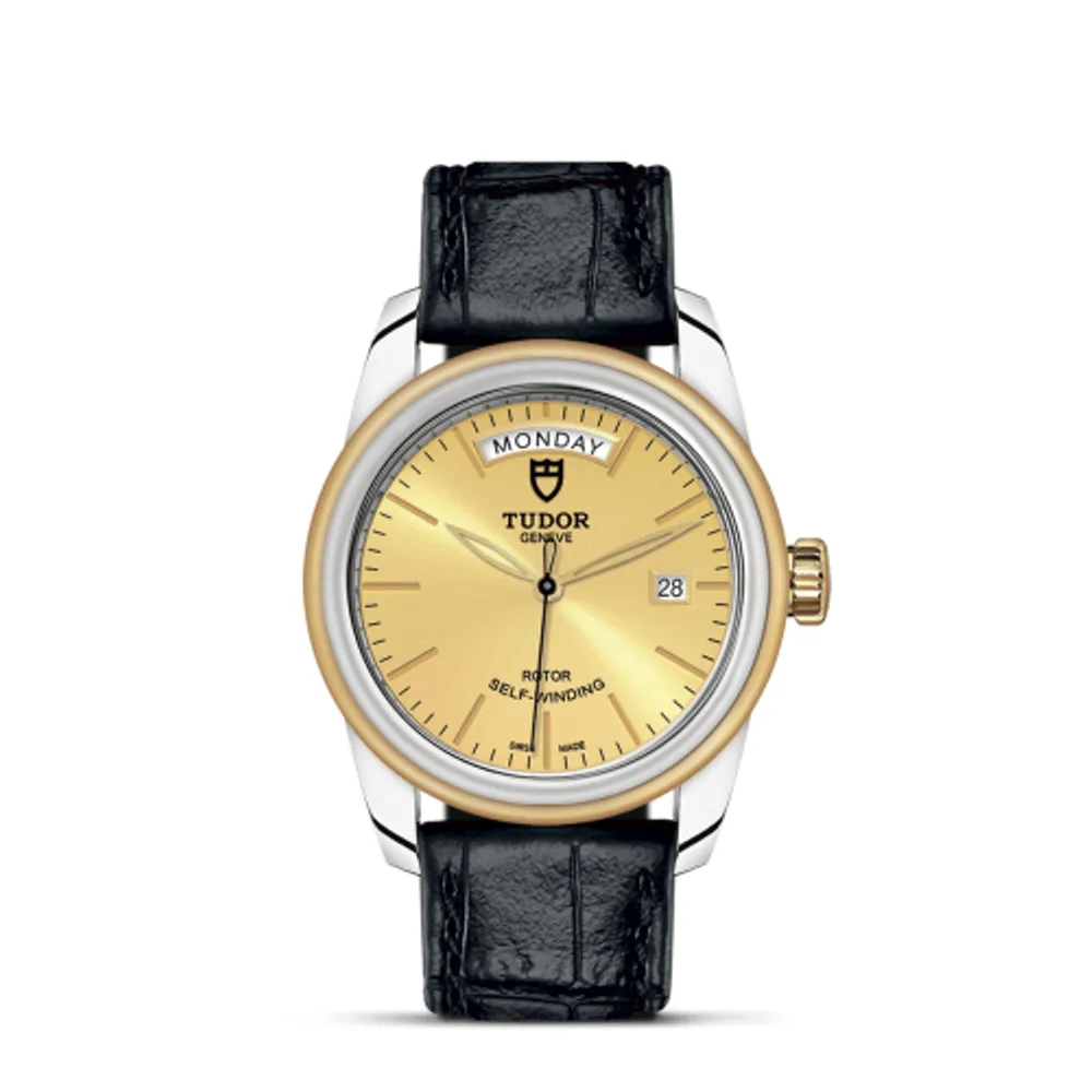 Tudor Glamour Day + Date Stainless Steel / Yellow Gold / Champagne / Strap