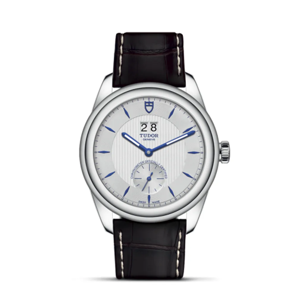 Tudor Glamour Double Date Stainless Steel / Silver-Blue / Strap