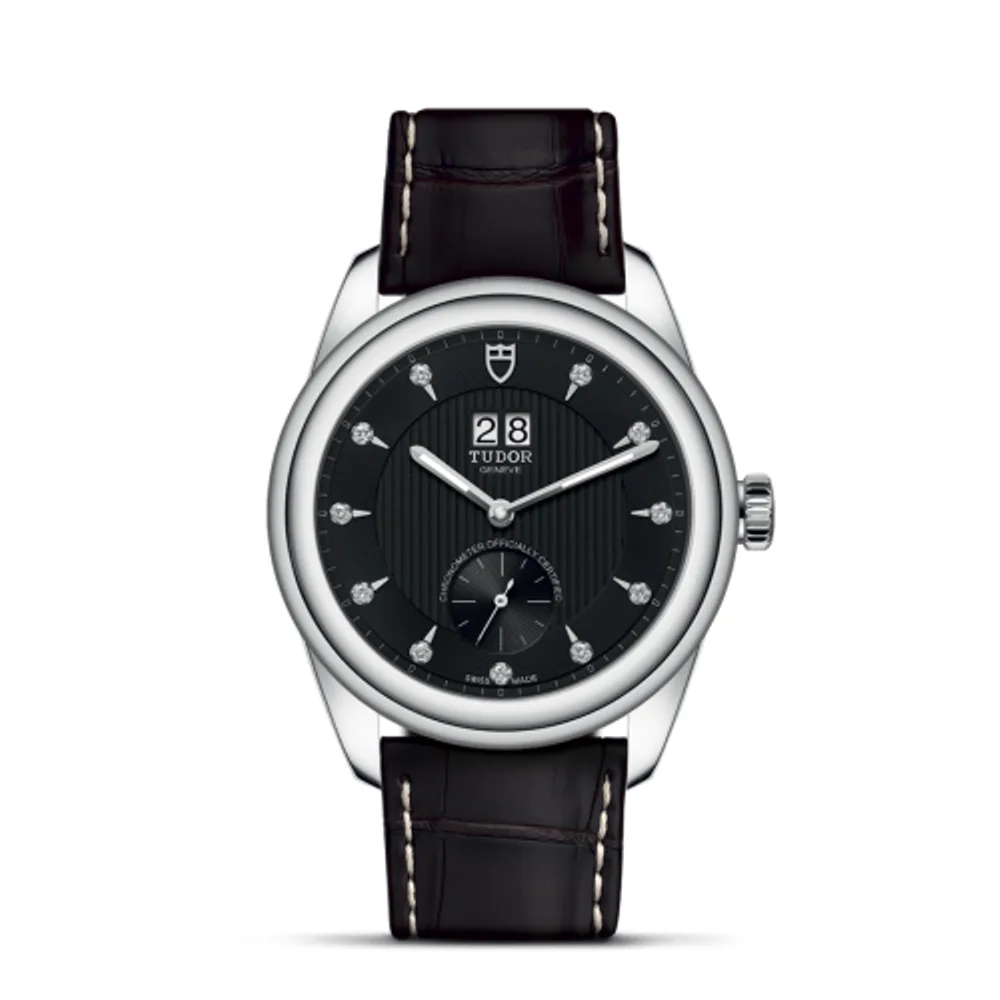 Tudor Glamour Double Date Stainless Steel / Black-Diamond / Strap