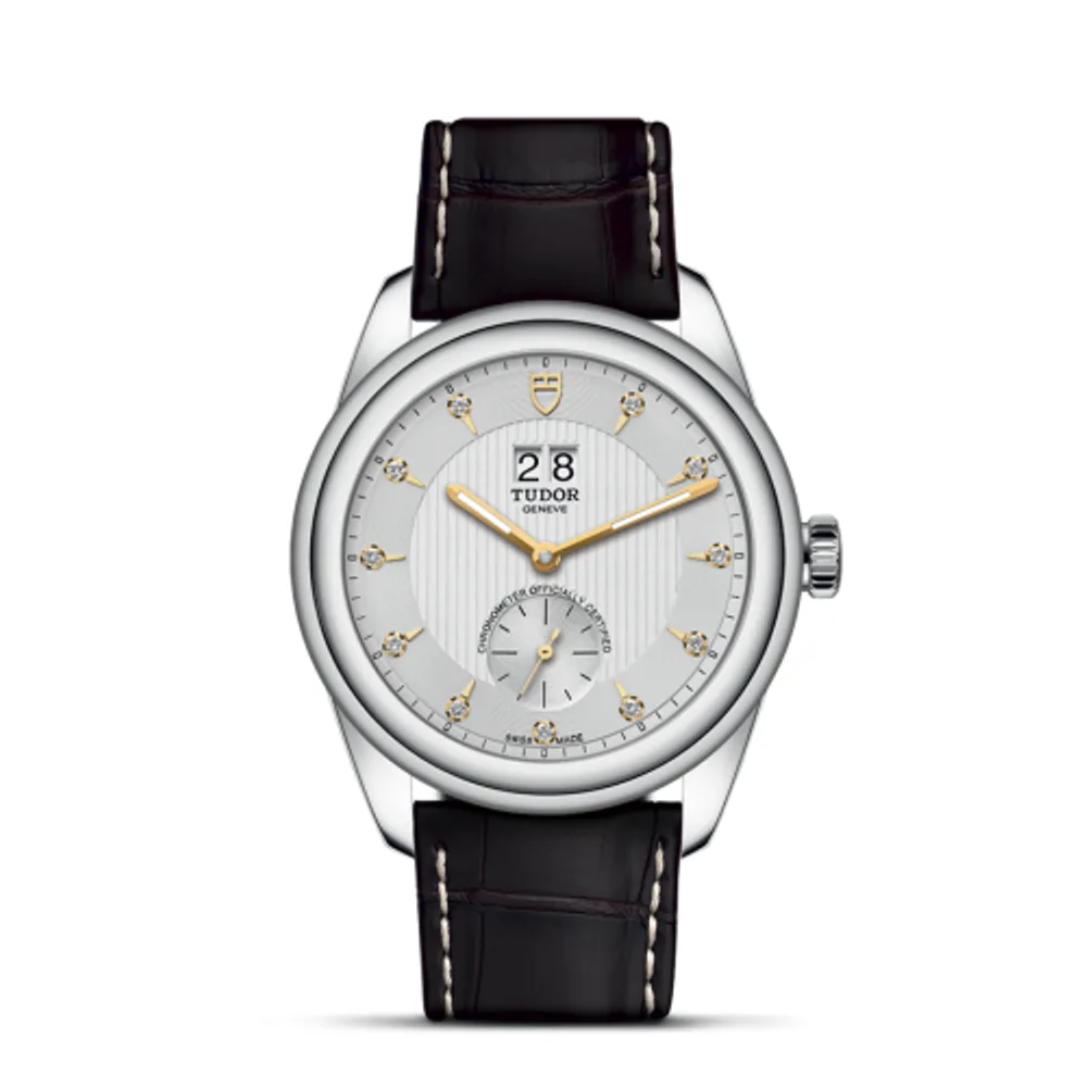 Tudor Glamour Double Date Stainless Steel / Silver-Diamond / Strap