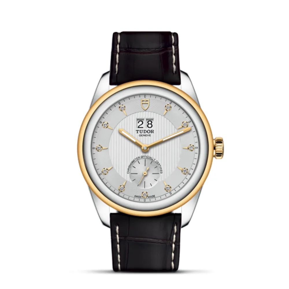Tudor Glamour Double Date Stainless Steel / Yellow Gold / Silver-Diamond / Strap