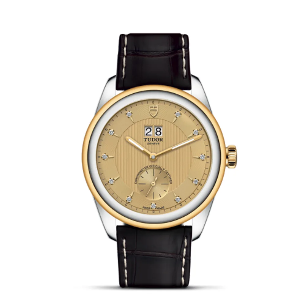 Tudor Glamour Double Date Stainless Steel / Yellow Gold / Champagne-Diamond / Strap