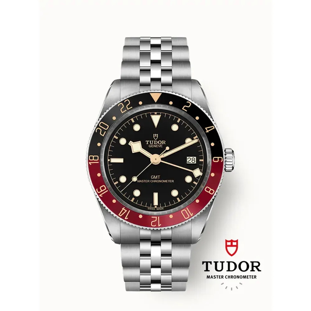 Tudor Black Bay 58 GMT, 39mm steel case, Black and burgundy bezel